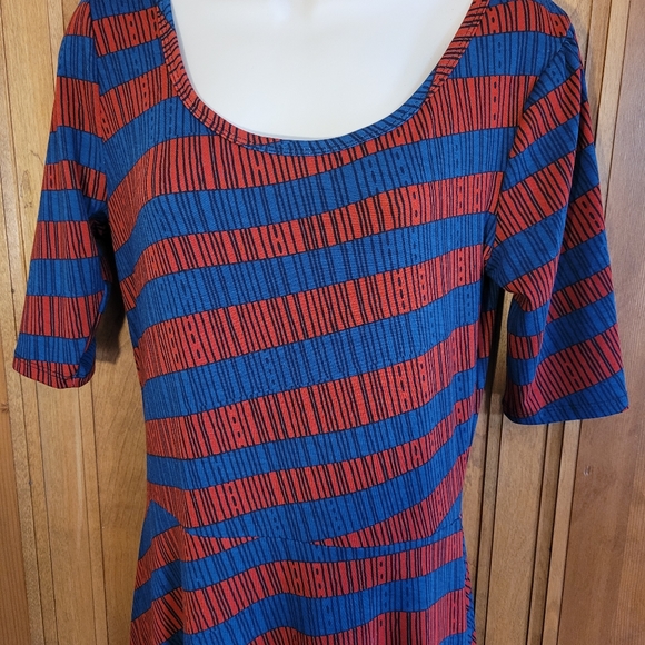Lularoe Blue Red Striped, Long Dress, L - Picture 3 of 5